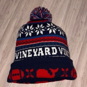 Vineyard Vines Navy and Red Winter Beanie